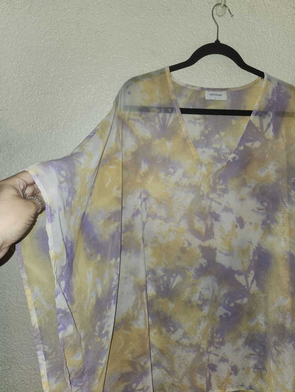 💜GUC Adrienne "Semi Sheer Tie Dye V-Neck Lightweight Top/Kimono/Cover Up" Large - Picture 5 of 12